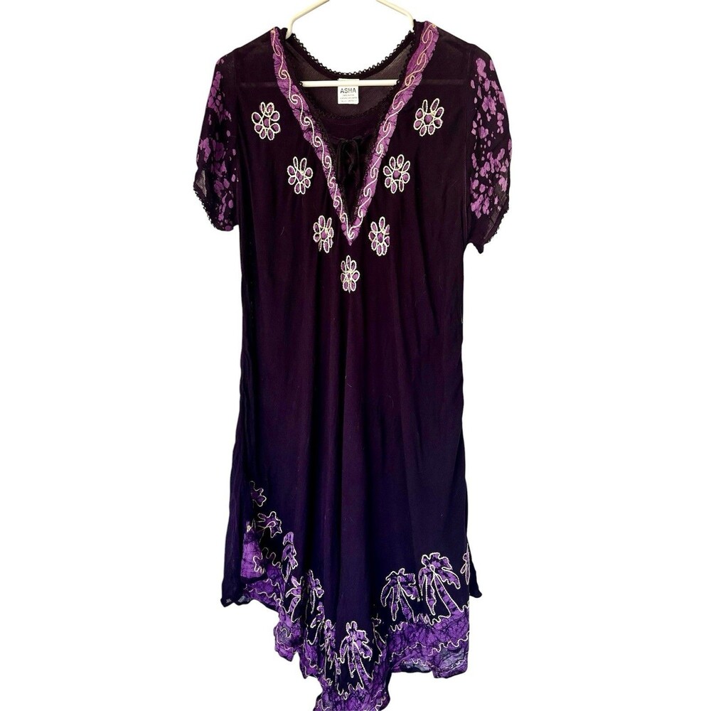 Beach Boho Tie Dye Hippie Pointed Hem Embroidered Dress Whimsigoth Festival OS